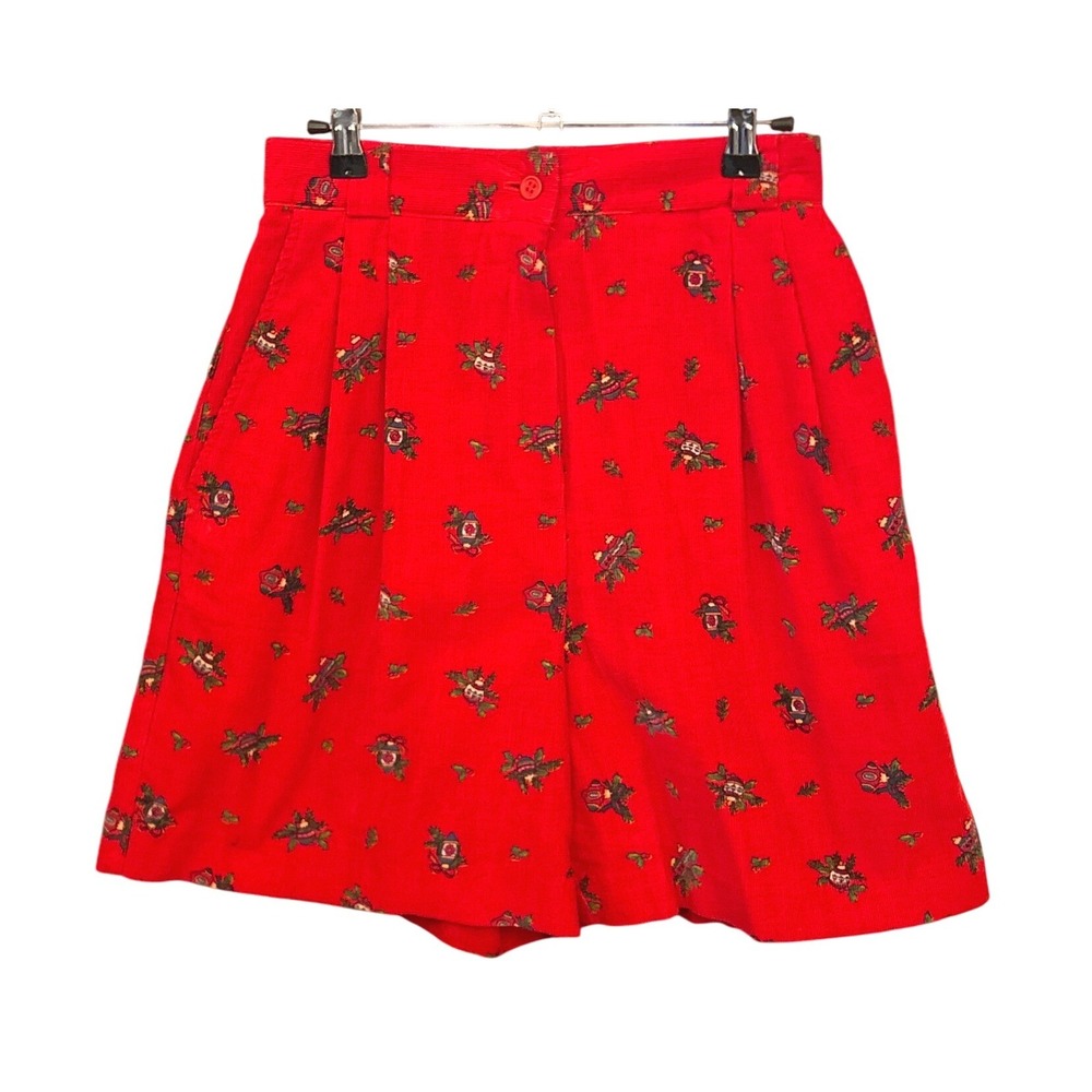 Vintage 90s Y2K Red Corduroy Christmas Ornament Shorts High Waisted Size 12
